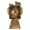antique-gold-soccer-player-shield-trophy-small Small antique gold soccer trophy featuring player in action on square shield with laurel detail and wide base with engraving plate.