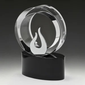 Crystal dual ring flame award on black base
