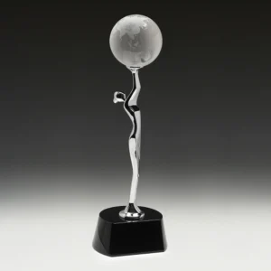 Crystal globe figure award on black base