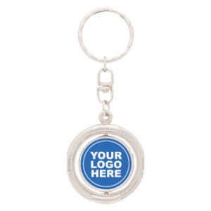 Clear round keyring with circular logo insert holder and metal chain