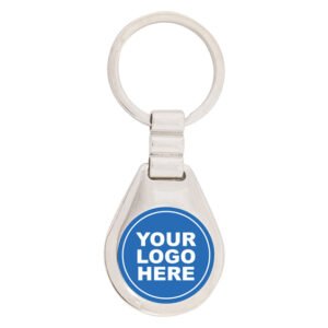 Clear teardrop keyring with circular logo insert holder and metal ring