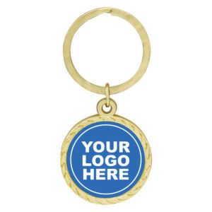 Gold round laurel keyring with circular logo insert holder and metal ring