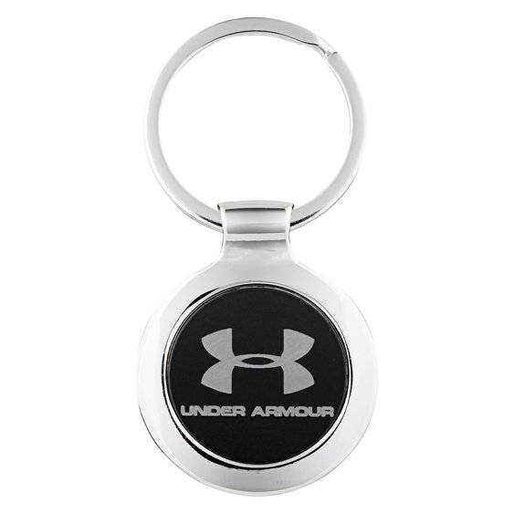 Round metal keyring with circular logo insert and polished finish