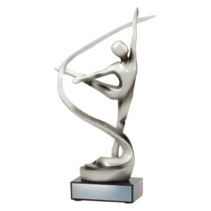 Silver abstract dancer sculpture award on black base with engraved name plate