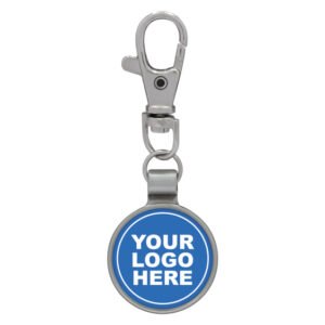 Silver round keyring with clip and circular logo insert holder
