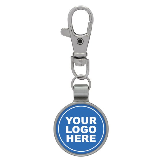 Silver round keyring with clip and circular logo insert holder