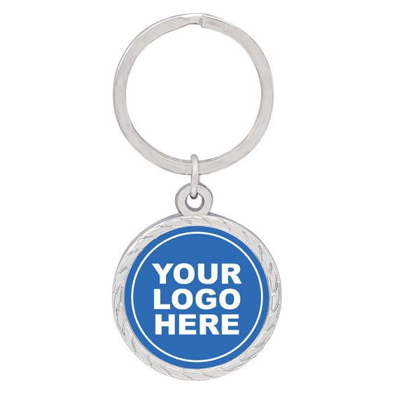 Silver round laurel keyring with circular logo insert holder and metal ring