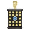 Black and gold soccer perpetual trophy with shield plates and centre logo insert.