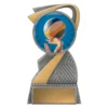Small volleyball resin trophy with circular action insert showing hands setting ball on silver and gold base with engraving plate
