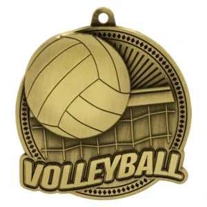 Volleyball medal with ball and net design and Volleyball text