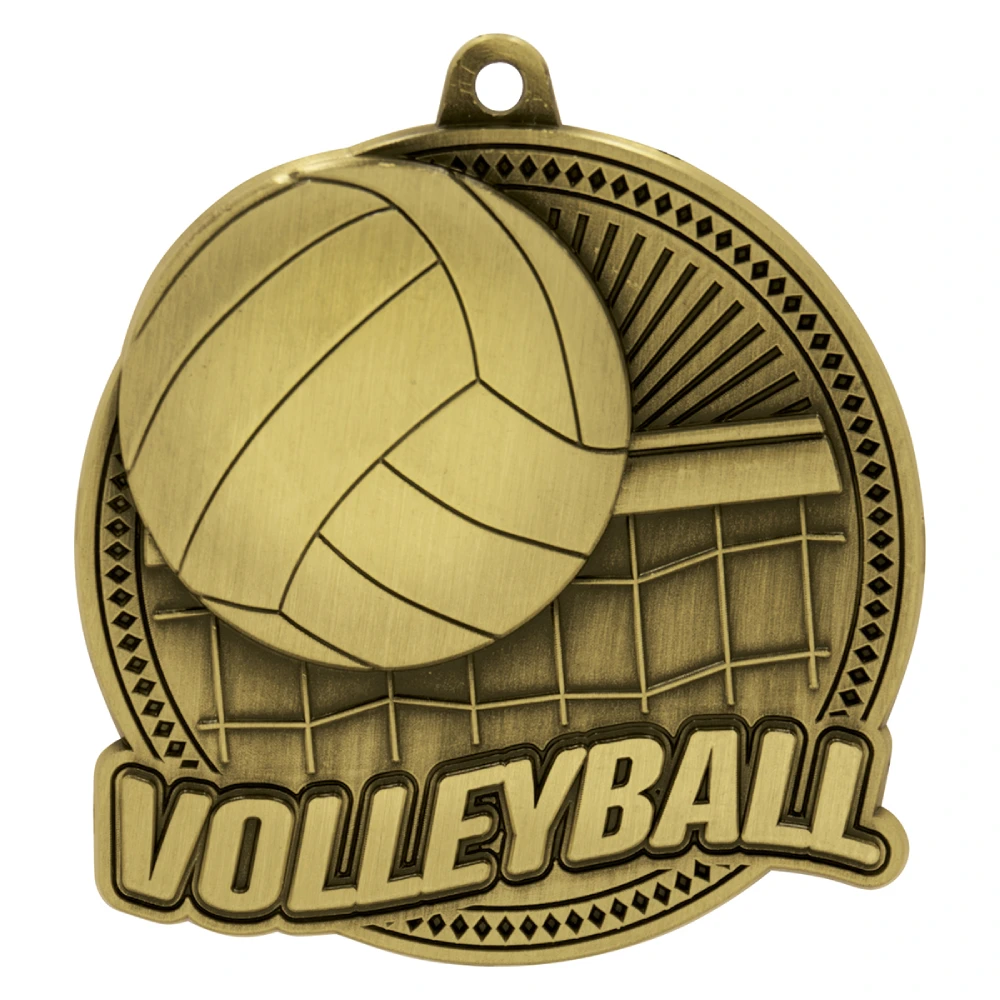 Volleyball medal with ball and net design and Volleyball text