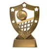 Medium volleyball shield trophy with ball and net design and blank engraving plate