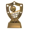 Small volleyball shield trophy with ball and net design and blank engraving plate