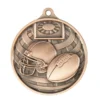 american-football-helmet-ball-stadium-medal-bronze Bronze american football medal with helmet and ball design on stadium background with top ribbon loop