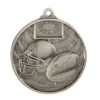 american-football-helmet-ball-stadium-medal-silver Silver american football medal with helmet and ball design on stadium background with top ribbon loop