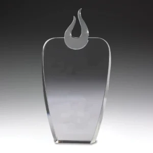 Crystal flame award with wide engraving panel