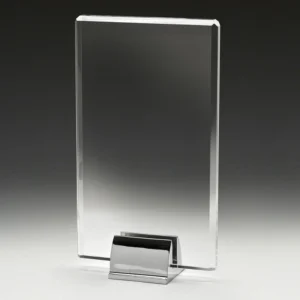 Clear crystal rectangular plaque with detachable metal base