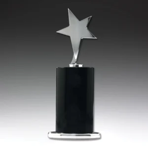 Crystal star tower award with black column base