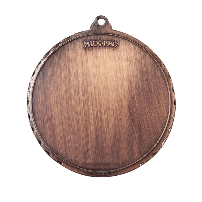 Bronze wrestling medal back with smooth blank engraving area for custom text