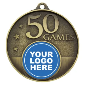 Gold 50 games milestone medal with metal construction