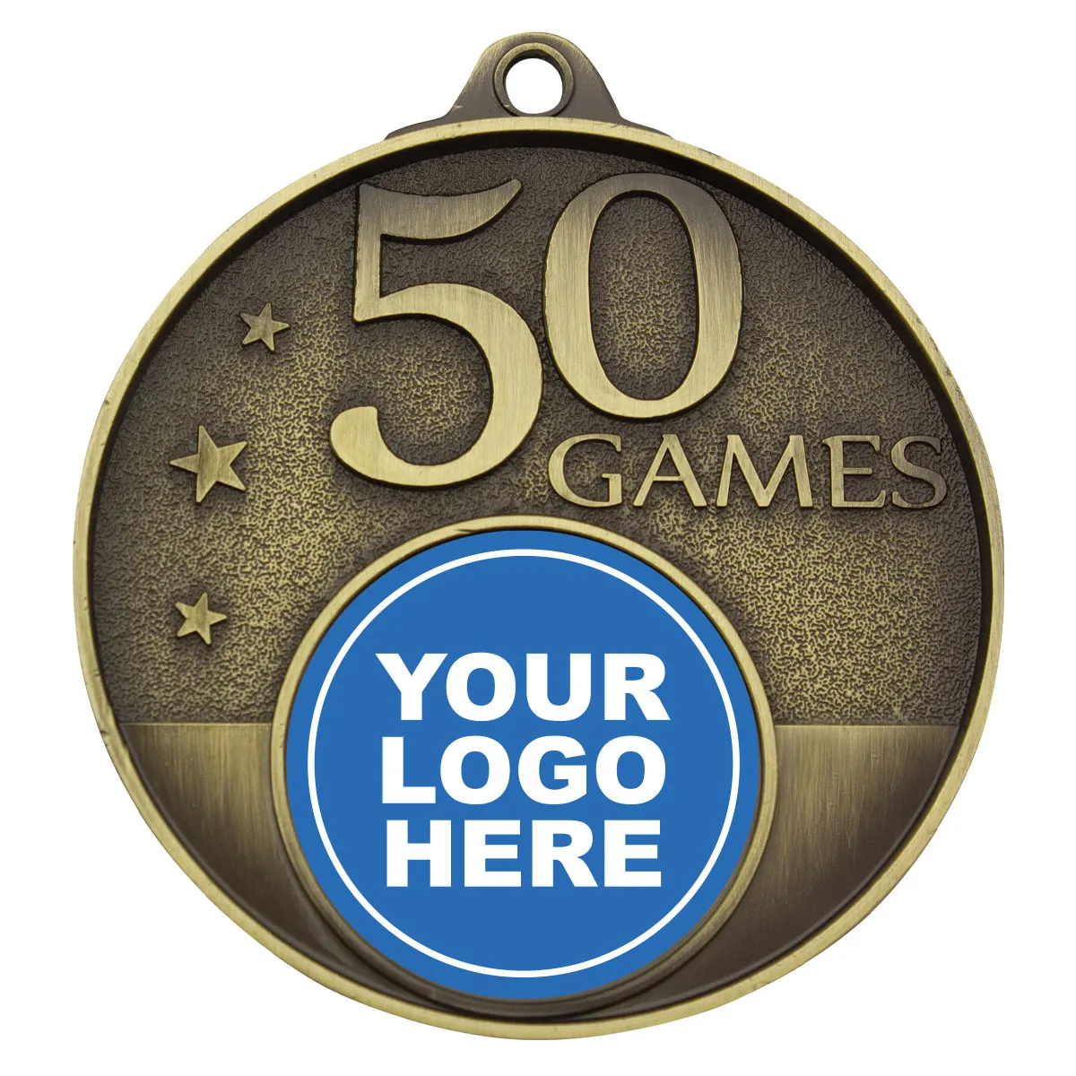 Gold 50 games milestone medal with metal construction