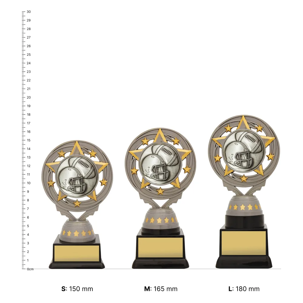 American Football Silver Torch American Football Silver Torch trophies next to ruler