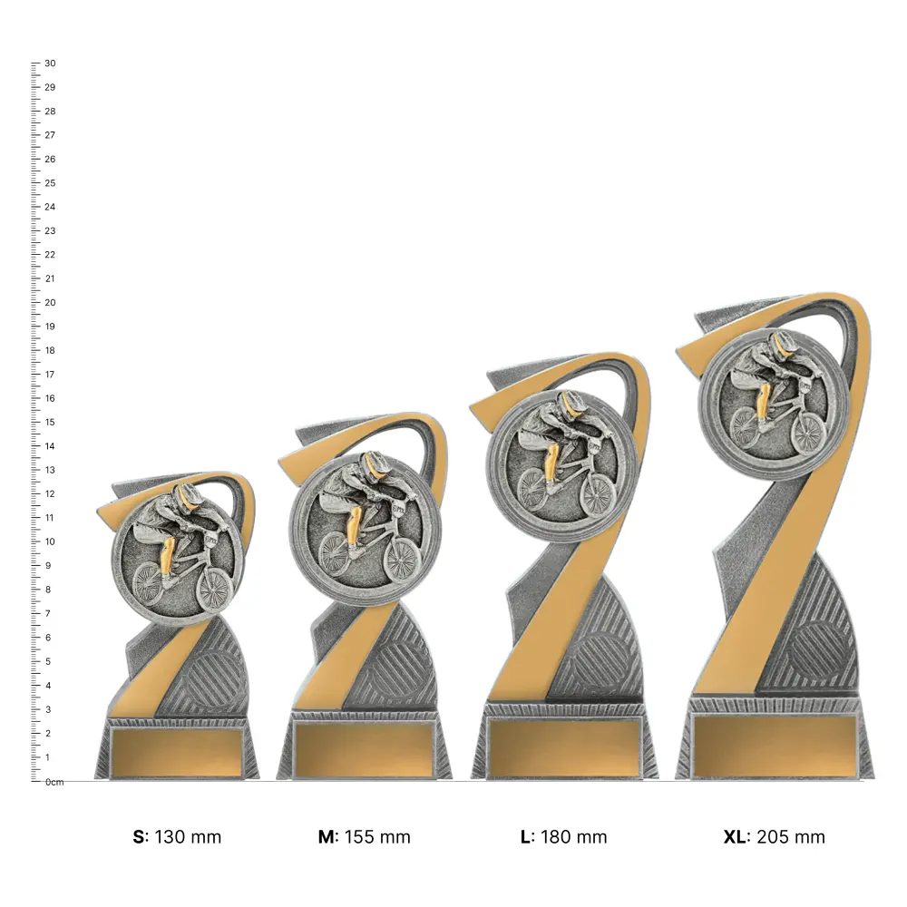 BMX Arclight trophies next to ruler