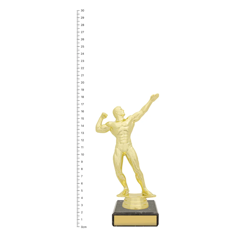 Bodybuilder Figure Trophy next to ruler Bodybuilder Figure Trophy next to ruler