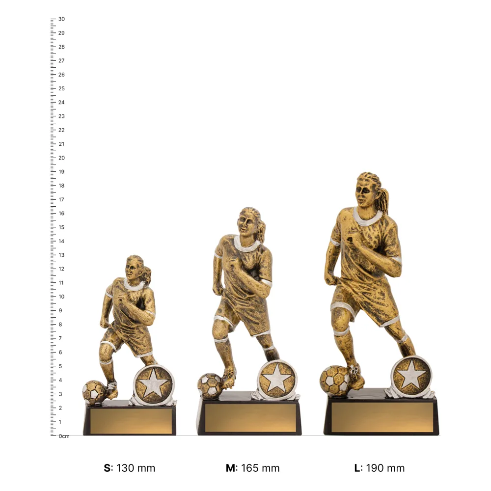 Football Action Female trophies next to ruler Football Action Female trophies next to ruler