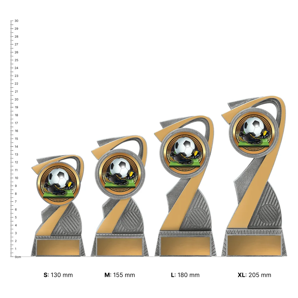 Football Arclight Showtime trophies next to ruler Football Arclight Showtime trophies next to ruler