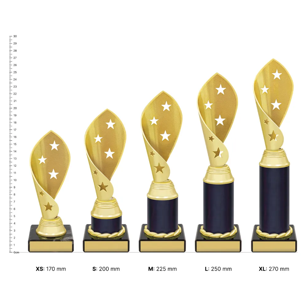 Gold Festival Cup Gold Festival Cup trophies next to ruler