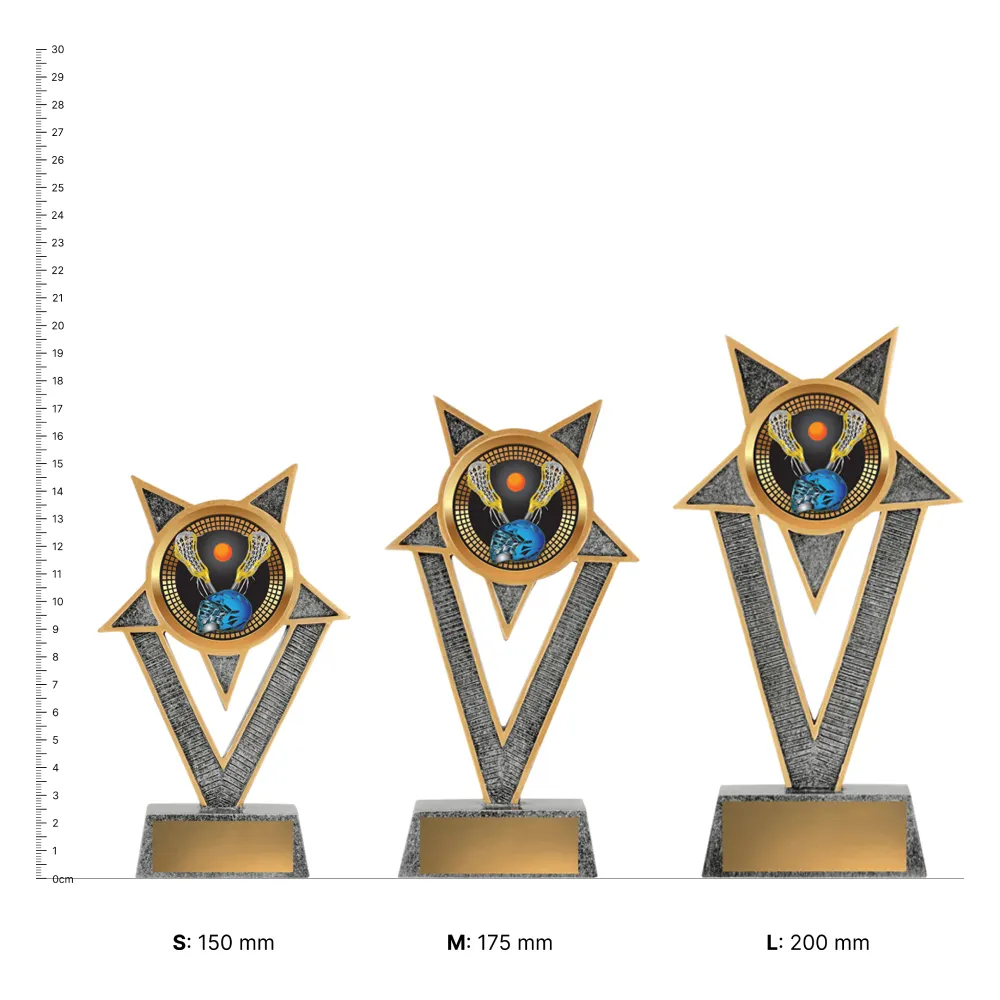 Lacrosse Ventura trophies next to ruler