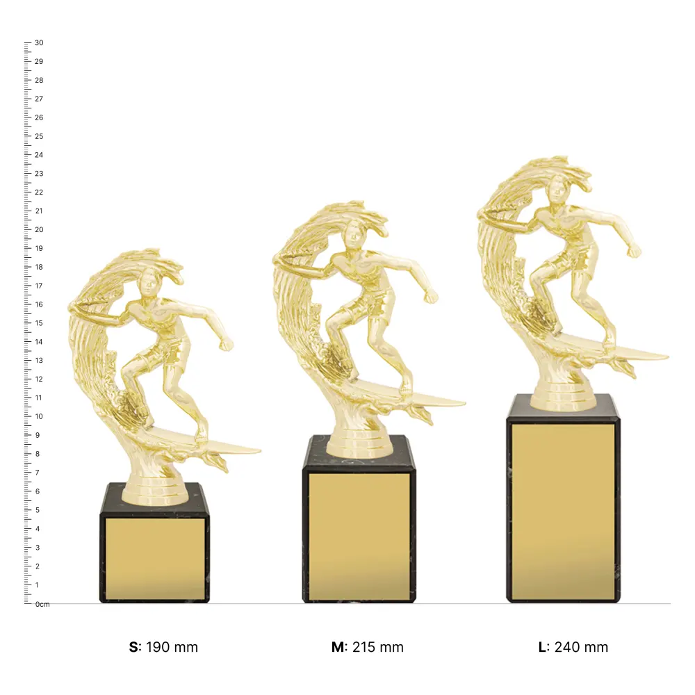 Marble Column - Surfing trophies next to ruler