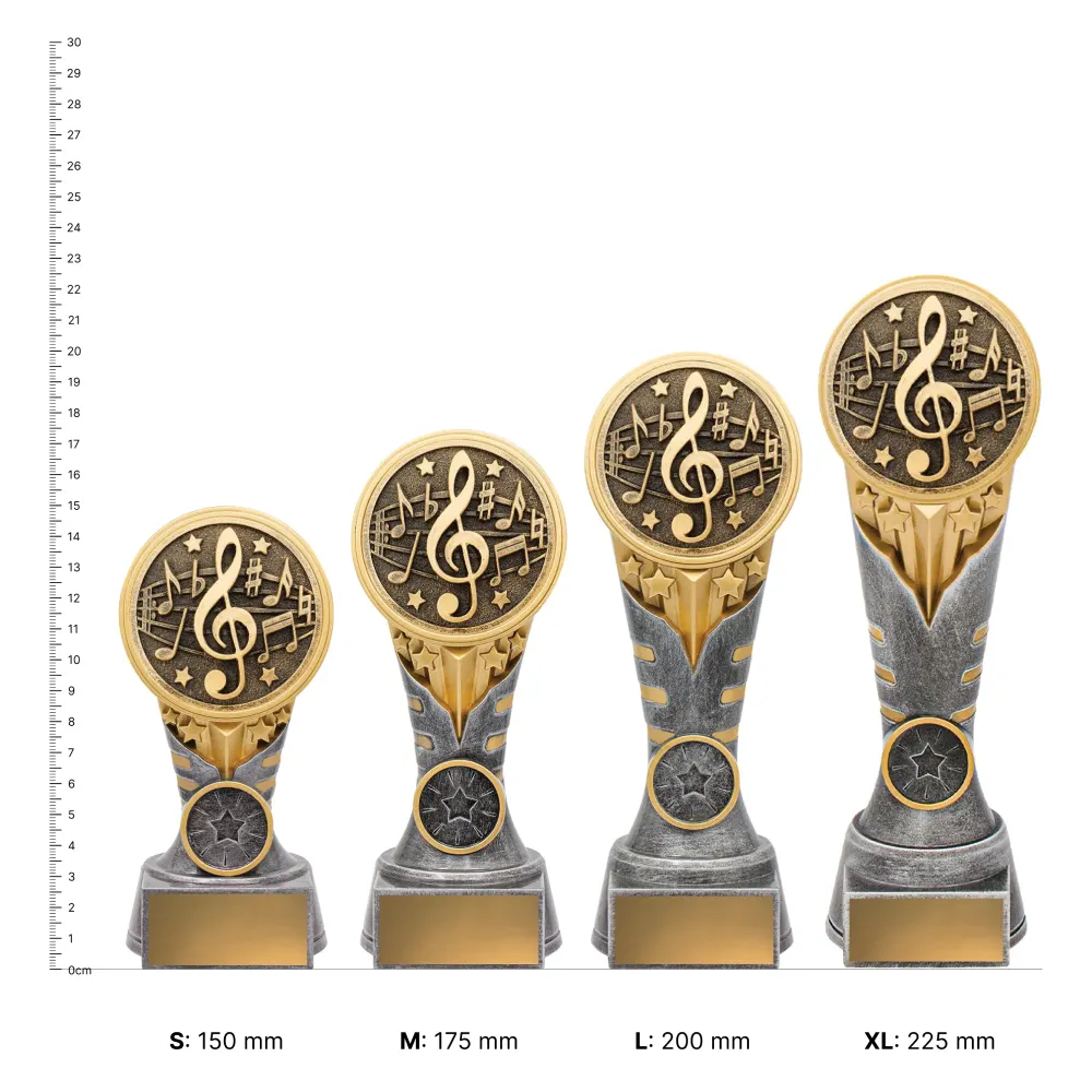 Music IKON trophies next to ruler