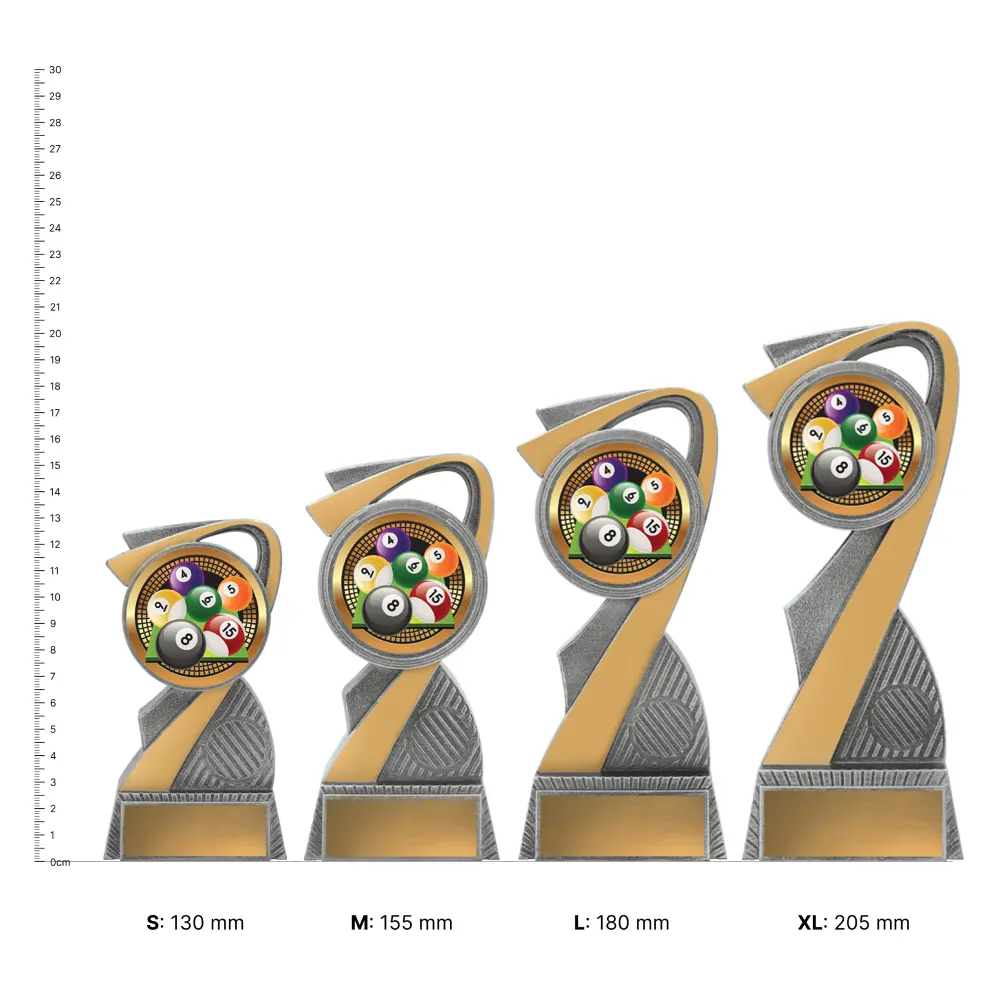 Pool Arclight Showtime trophies next to ruler