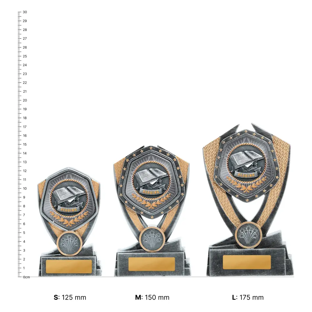 Reading Hero Series trophies next to ruler Reading Hero Series trophies next to ruler