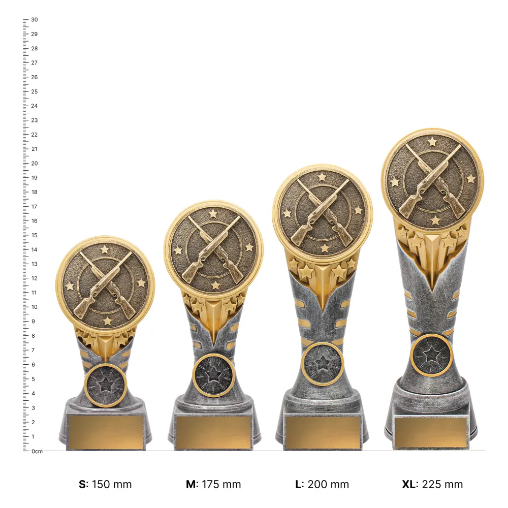 Rifle IKON trophies next to ruler