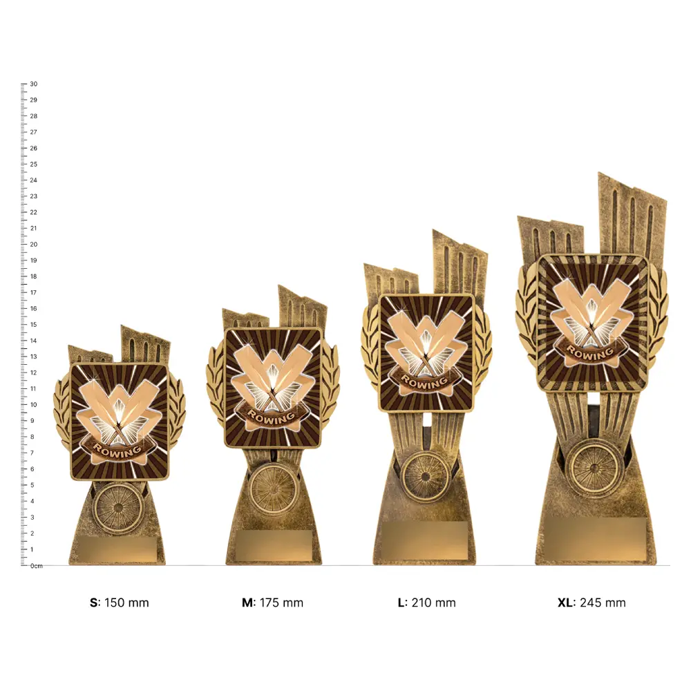 Rowing Antique Gold Lynx Rowing Antique Gold Lynx trophies next to ruler