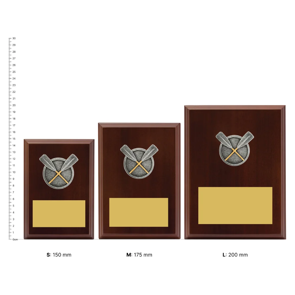 Rowing Peak Plaque Rowing Peak Plaque trophies next to ruler