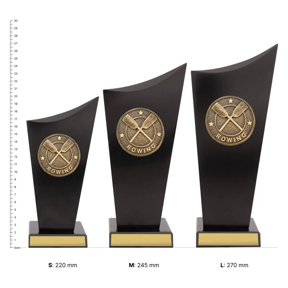 Rowing Spartan Crest trophies next to ruler