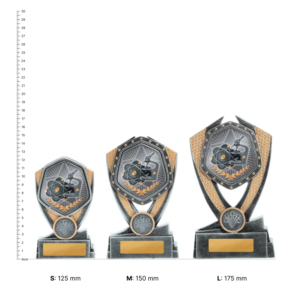 Science Hero Series trophies next to ruler Science Hero Series trophies next to ruler