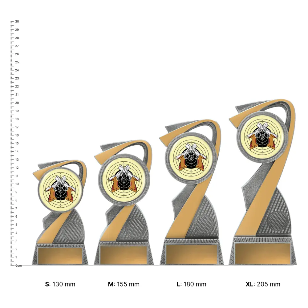 Shooting Arclight Colour trophies next to ruler Shooting Arclight Colour trophies next to ruler