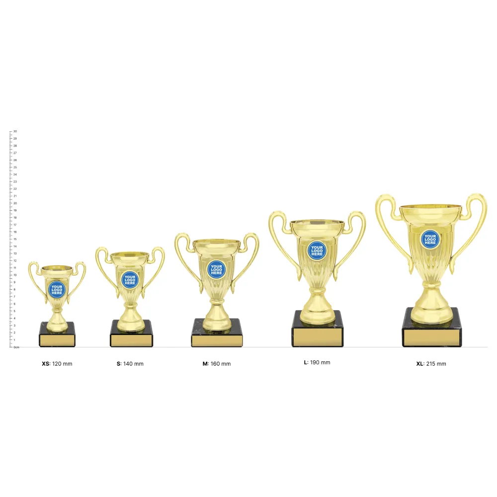 Signal Cups Signal Cup trophies next to ruler
