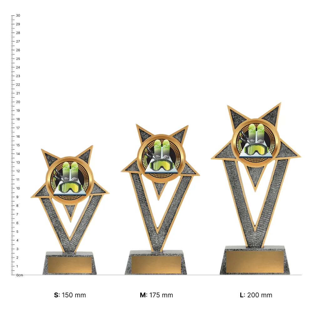 Ski Ventura Ski Ventura trophies next to ruler