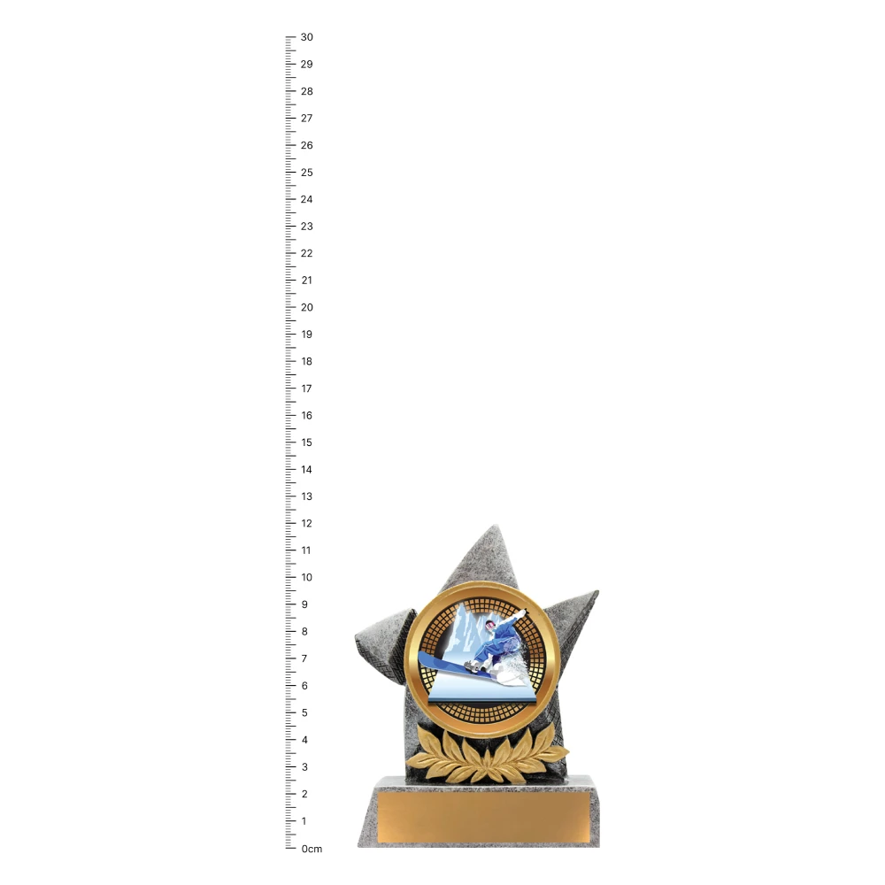 Snowboard Argo trophy next to ruler