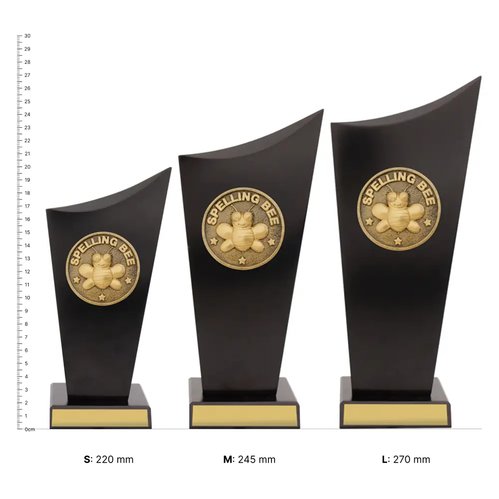 Spelling Bee Spartan Crest trophies next to ruler Spelling Bee Spartan Crest trophies next to ruler