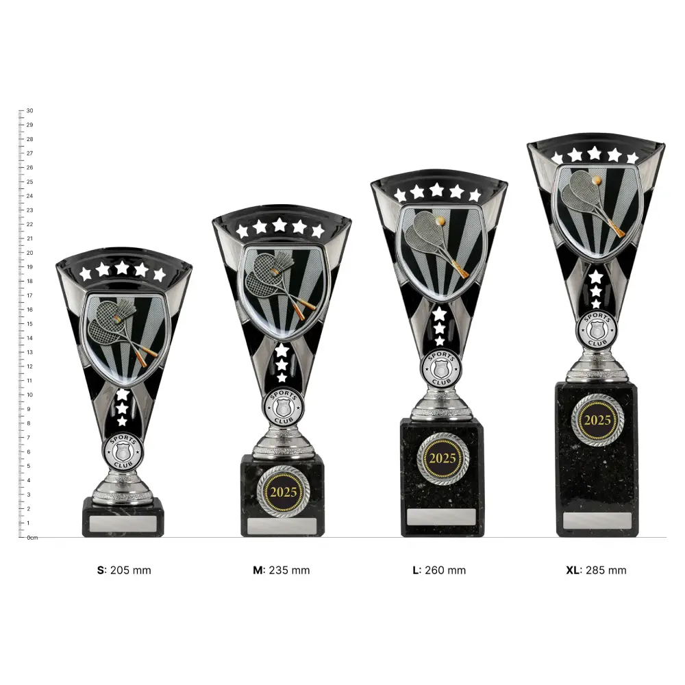 Squash Cobra Cup trophies next to ruler