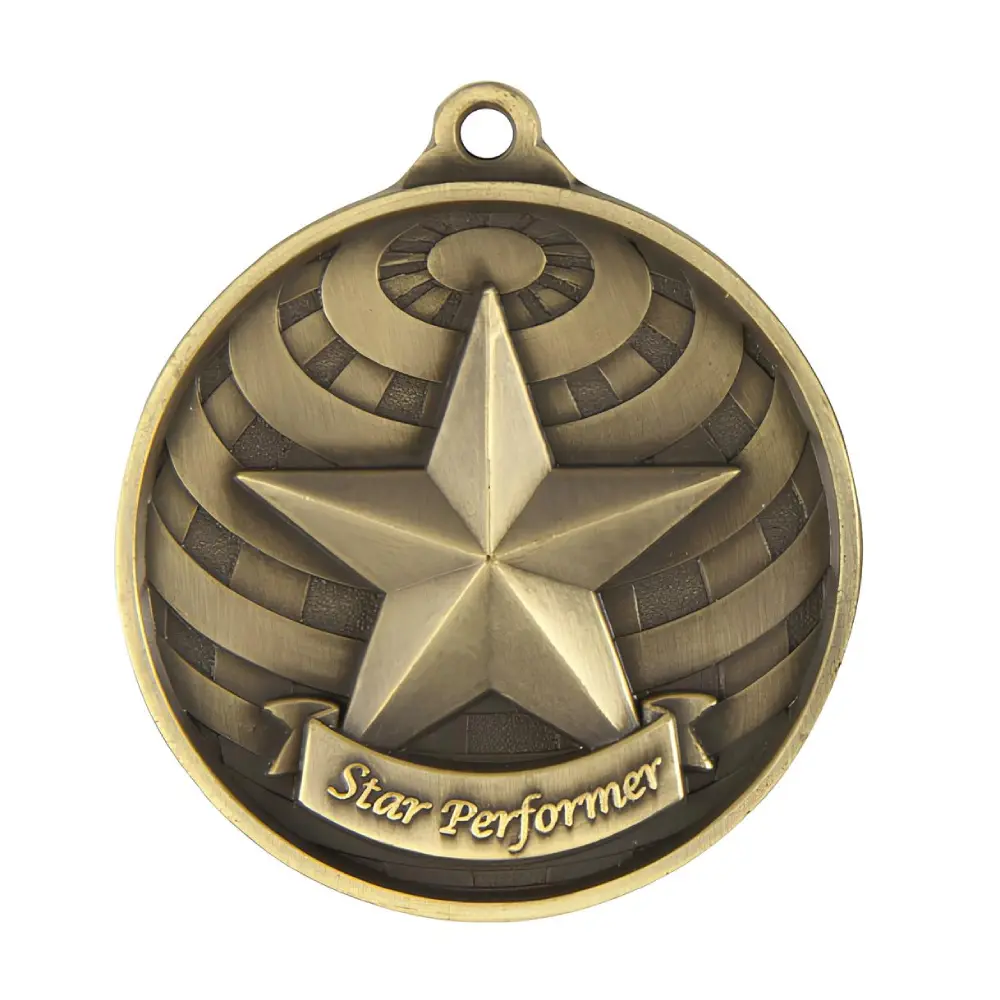 gold global medal-star performer with zinc alloy construction