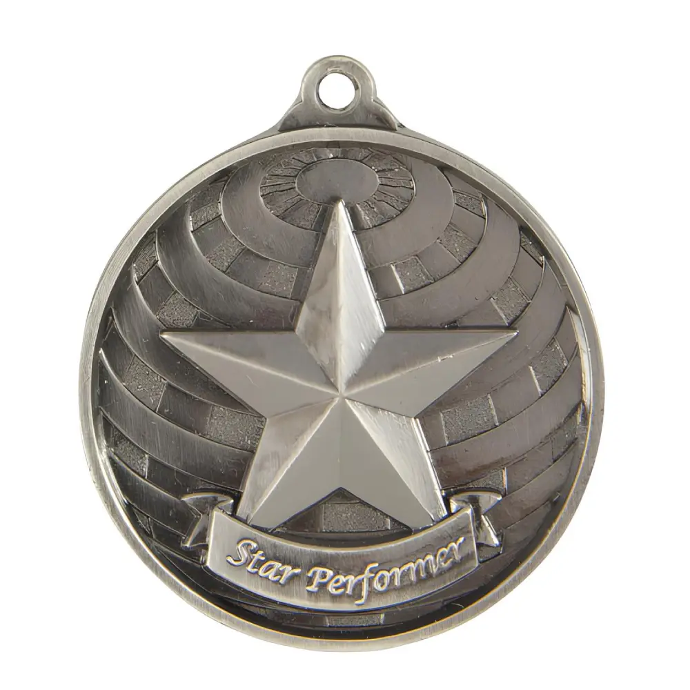 Silver global medal-star performer with zinc alloy construction