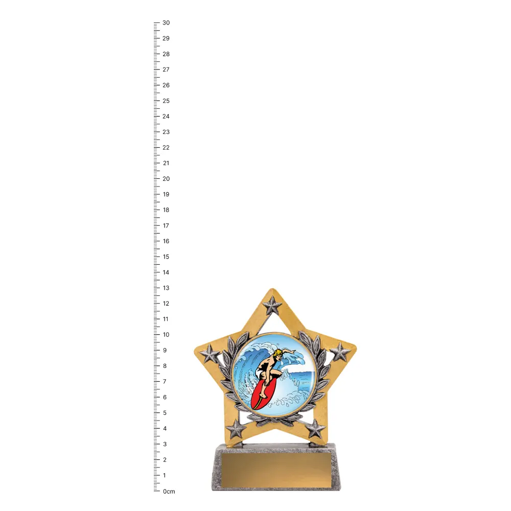 Surfing Mini Star Colour trophy next to ruler